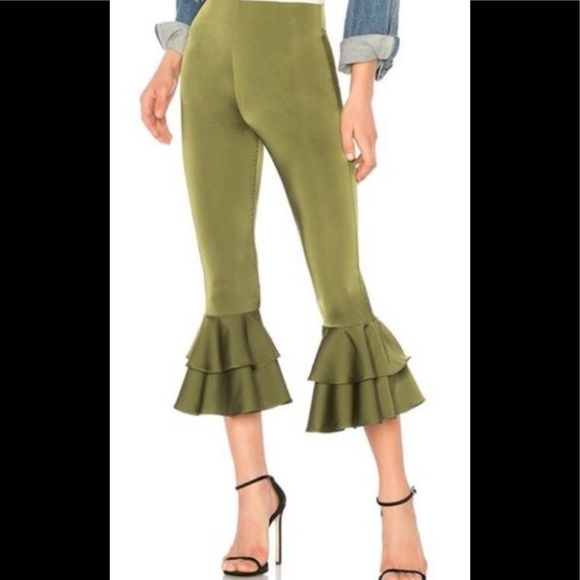 Tularosa Pants - Tularosa Green Ruffle Capri Pants